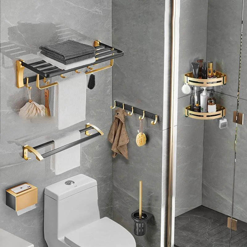 Contemporary Bathroom Accessory Set Black & Golden Bath Shelf/Towel Bar -Bathlova