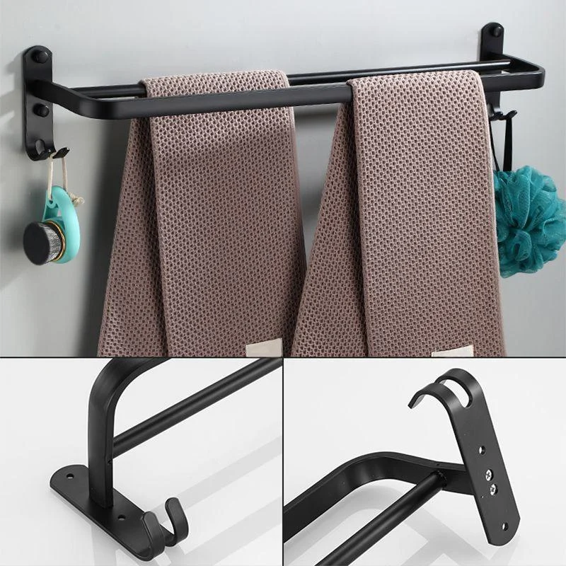 Contemporary Bathroom Accessory Set Black Finish Robe Hooks/Towel Ring Bar -Bathlova