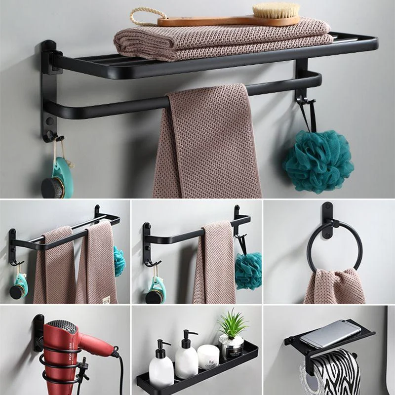 Contemporary Bathroom Accessory Set Black Finish Robe Hooks/Towel Ring Bar -Bathlova