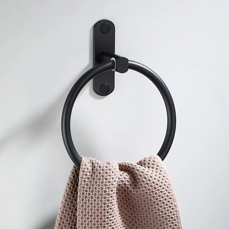 Contemporary Bathroom Accessory Set Black Finish Robe Hooks/Towel Ring Bar -Bathlova