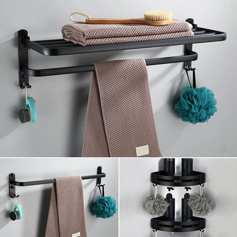 Contemporary Bathroom Accessory Set Black Finish Robe Hooks/Towel Ring Bar -Bathlova