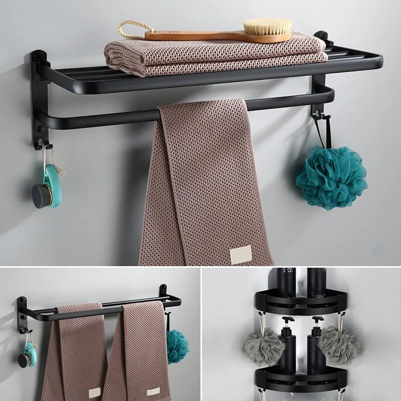 Contemporary Bathroom Accessory Set Black Finish Robe Hooks/Towel Ring Bar -Bathlova