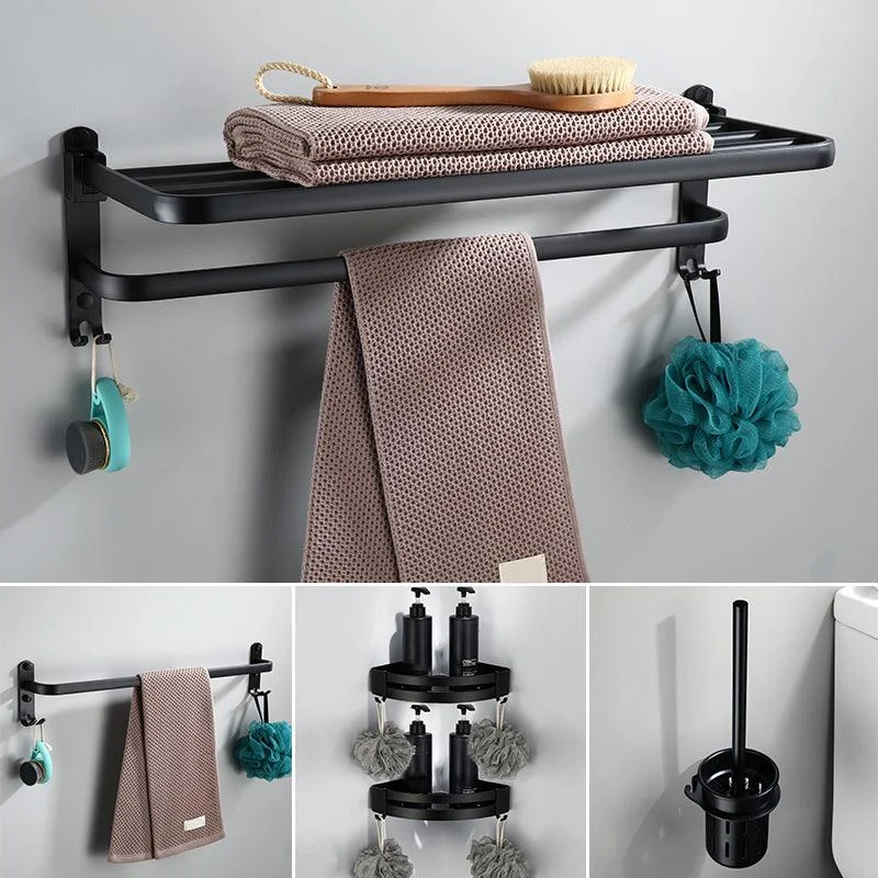 Contemporary Bathroom Accessory Set Black Finish Robe Hooks/Towel Ring Bar -Bathlova