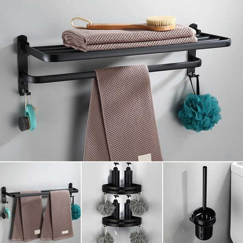 Contemporary Bathroom Accessory Set Black Finish Robe Hooks/Towel Ring Bar -Bathlova