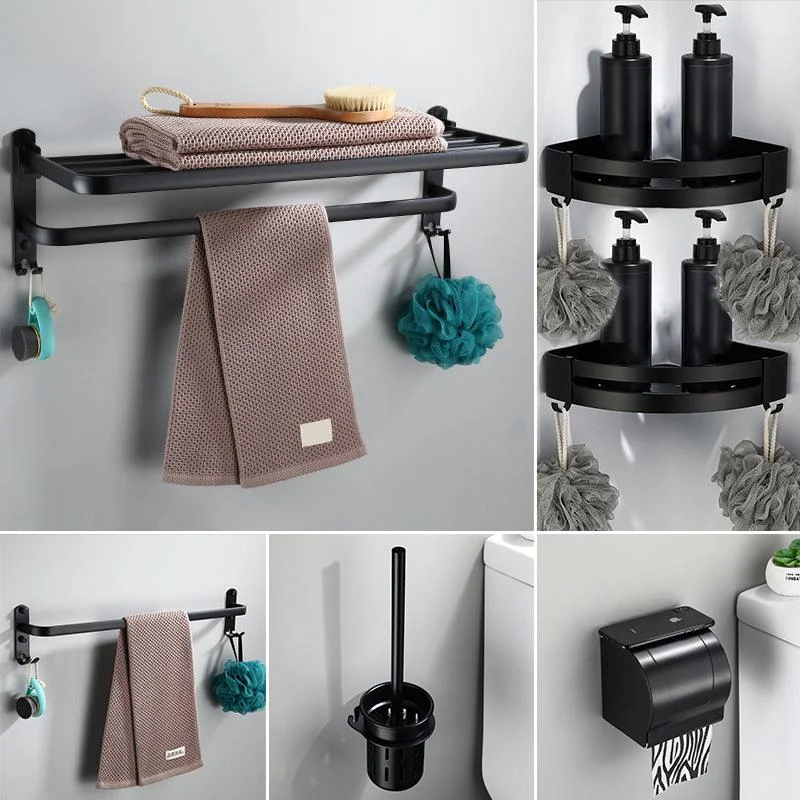 Contemporary Bathroom Accessory Set Black Finish Robe Hooks/Towel Ring Bar -Bathlova