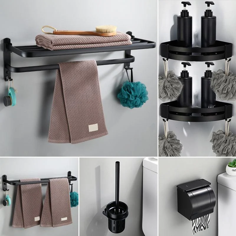 Contemporary Bathroom Accessory Set Black Finish Robe Hooks/Towel Ring Bar -Bathlova