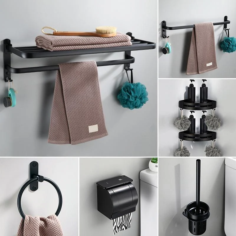 Contemporary Bathroom Accessory Set Black Finish Robe Hooks/Towel Ring Bar -Bathlova