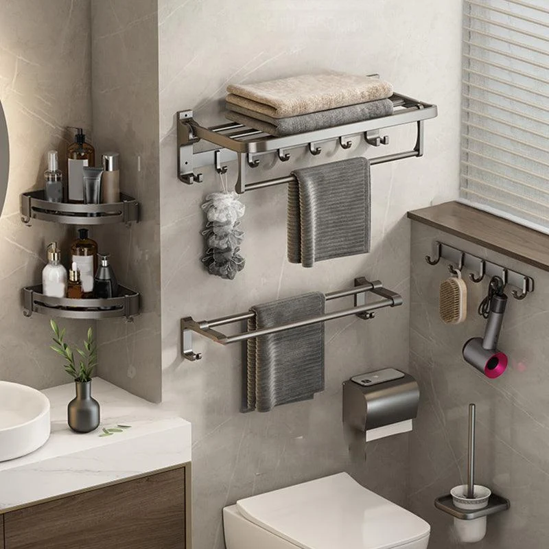 Contemporary Bathroom Hardware Set Gray Aluminum Bathroom Accessory Kit -Bathlova