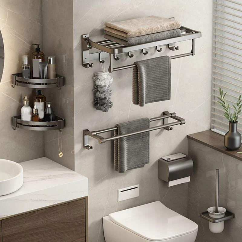 Contemporary Bathroom Hardware Set Gray Aluminum Bathroom Accessory Kit -Bathlova