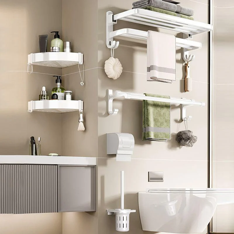 Contemporary Bathroom Hardware Set in White with Bath Shelf/Towel Bar/Paper Holder -Bathlova