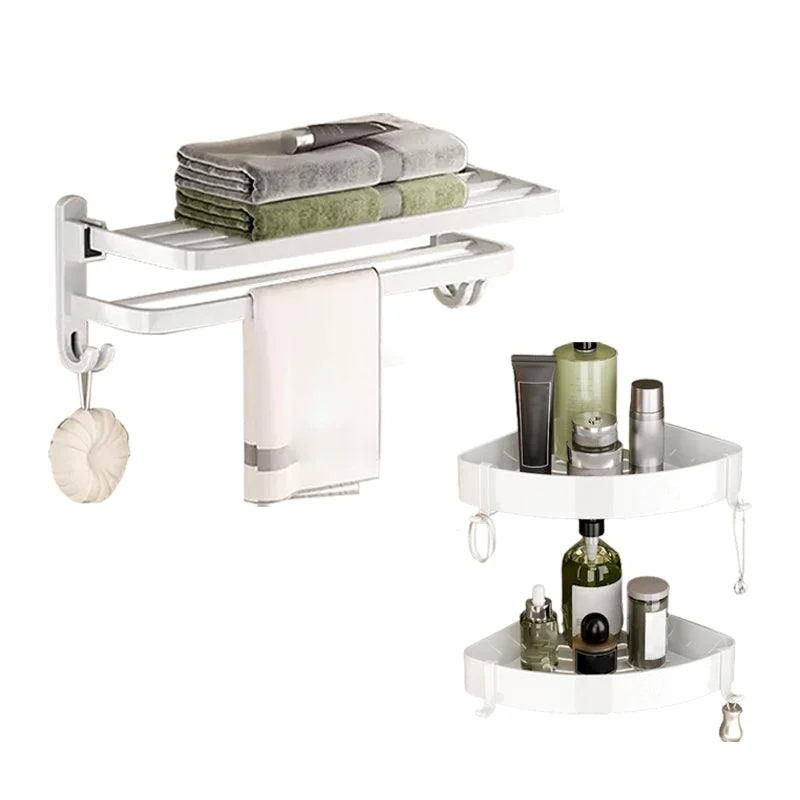 Contemporary Bathroom Hardware Set in White with Bath Shelf/Towel Bar/Paper Holder -Bathlova