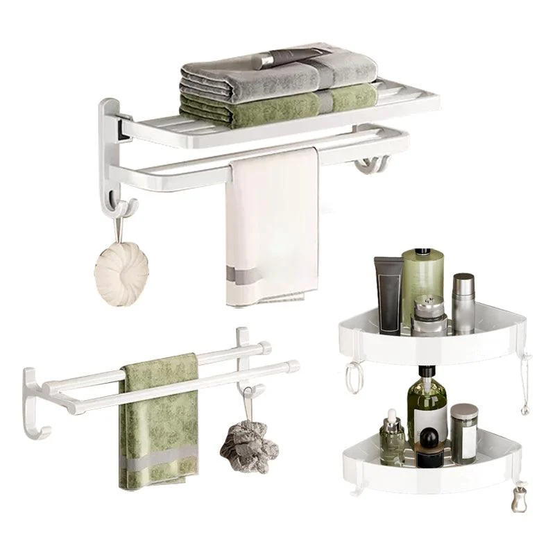 Contemporary Bathroom Hardware Set in White with Bath Shelf/Towel Bar/Paper Holder -Bathlova