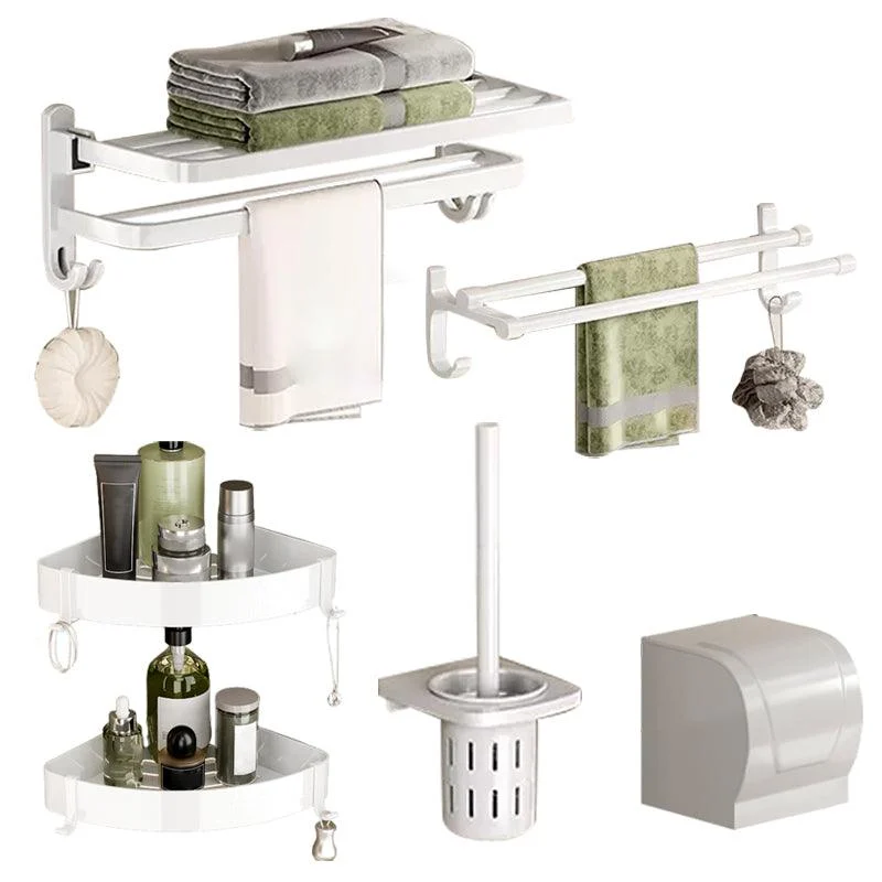 Contemporary Bathroom Hardware Set in White with Bath Shelf/Towel Bar/Paper Holder -Bathlova