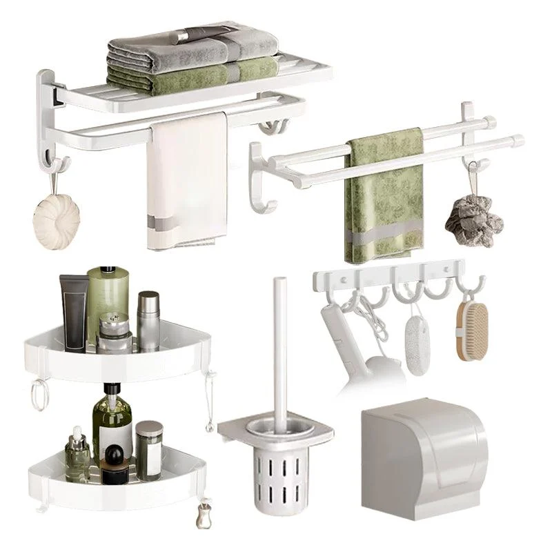 Contemporary Bathroom Hardware Set in White with Bath Shelf/Towel Bar/Paper Holder -Bathlova