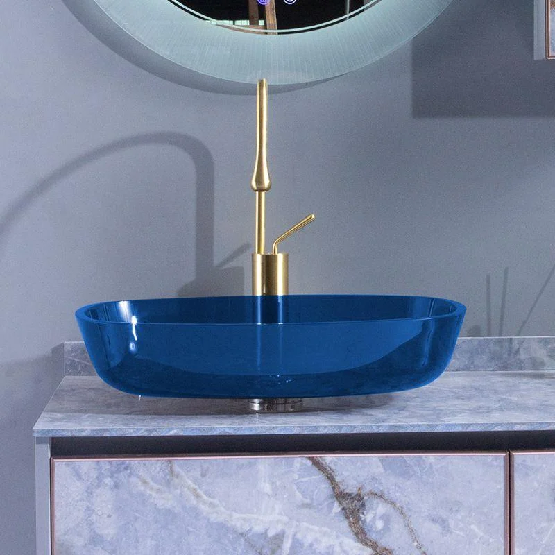 Contemporary Bathroom Sink Glass Oval-Shape Vessel Bathroom Sink with Pop-Up Drain -Bathlova