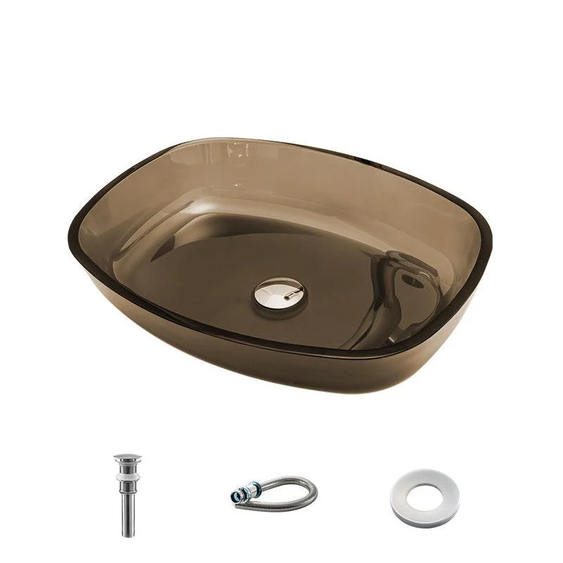 Contemporary Bathroom Sink Glass Oval-Shape Vessel Bathroom Sink with Pop-Up Drain -Bathlova