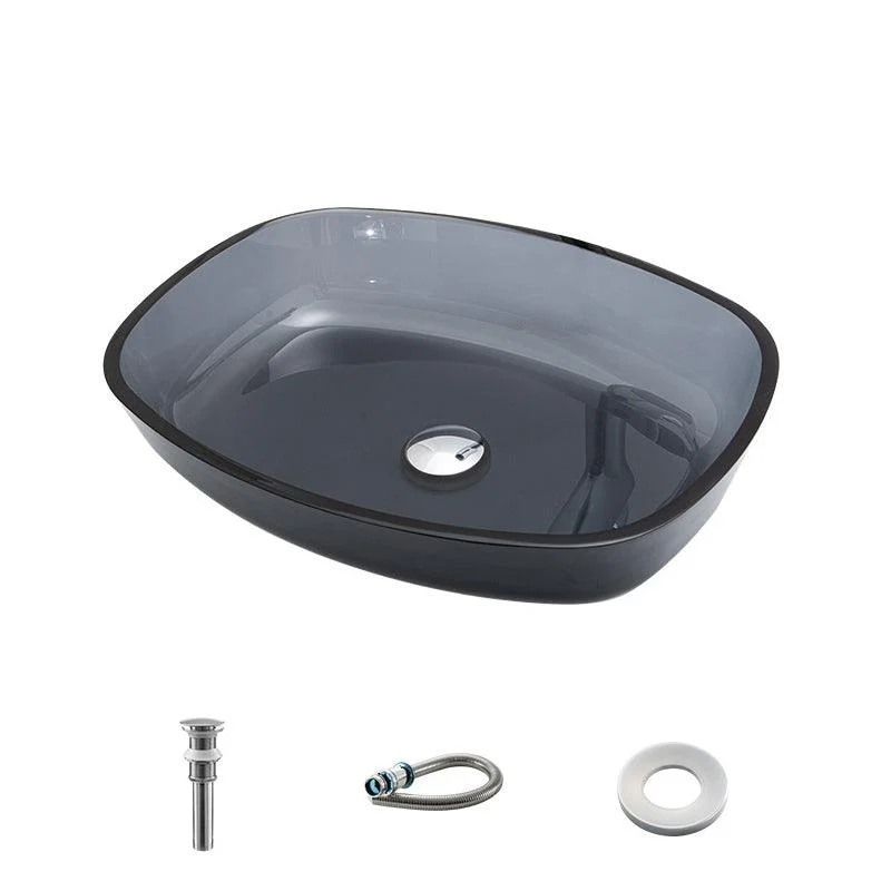 Contemporary Bathroom Sink Glass Oval-Shape Vessel Bathroom Sink with Pop-Up Drain -Bathlova