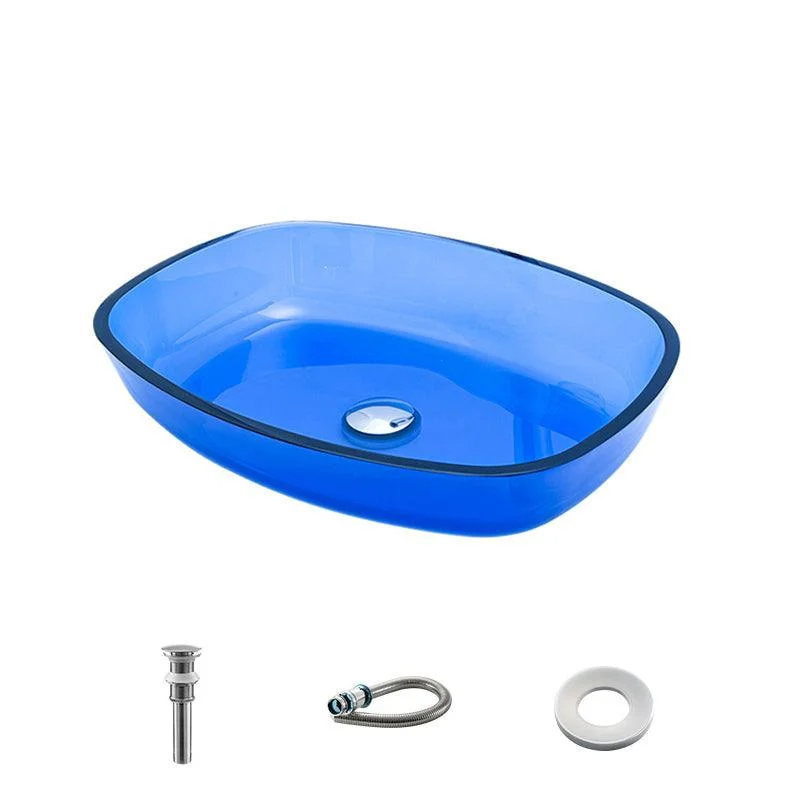 Contemporary Bathroom Sink Glass Oval-Shape Vessel Bathroom Sink with Pop-Up Drain -Bathlova