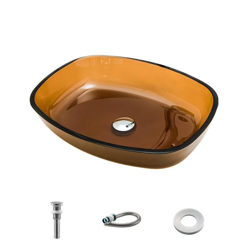 Contemporary Bathroom Sink Glass Oval-Shape Vessel Bathroom Sink with Pop-Up Drain -Bathlova