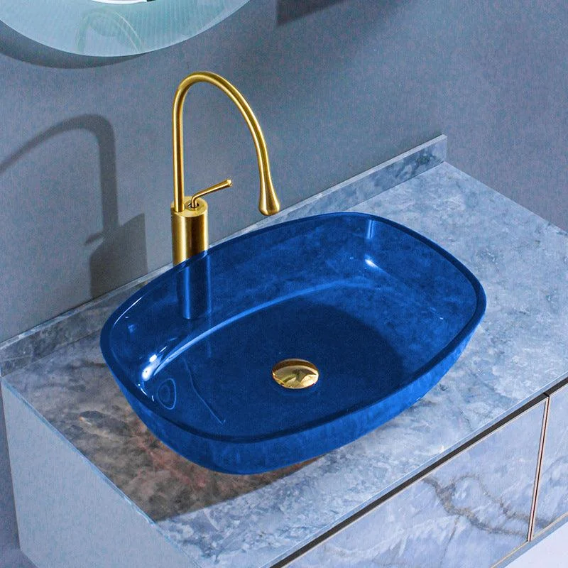 Contemporary Bathroom Sink Glass Oval-Shape Vessel Bathroom Sink with Pop-Up Drain -Bathlova