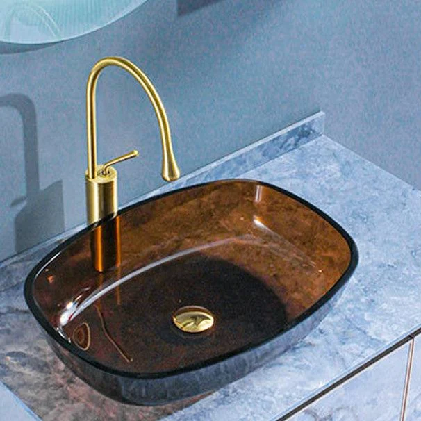 Contemporary Bathroom Sink Glass Oval-Shape Vessel Bathroom Sink with Pop-Up Drain -Bathlova