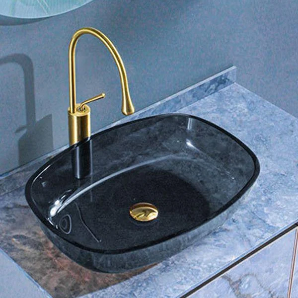 Contemporary Bathroom Sink Glass Oval-Shape Vessel Bathroom Sink with Pop-Up Drain -Bathlova