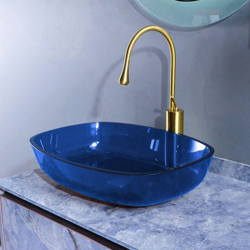 Contemporary Bathroom Sink Glass Oval-Shape Vessel Bathroom Sink with Pop-Up Drain -Bathlova