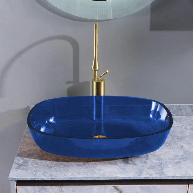 Contemporary Bathroom Sink Glass Oval-Shape Vessel Bathroom Sink with Pop-Up Drain -Bathlova