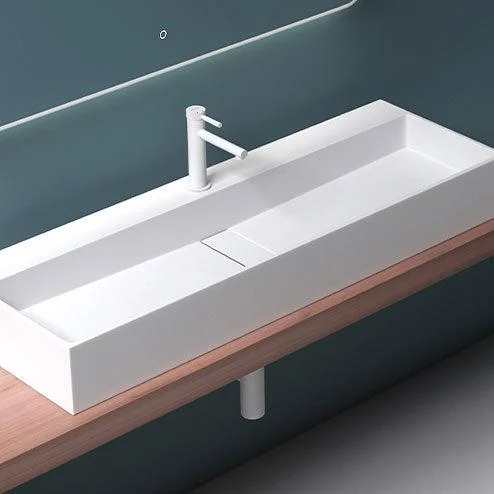 Contemporary Bathroom Sink Man Made Rock Rectangular Vessel Sink with Pop-Up Drain -Bathlova