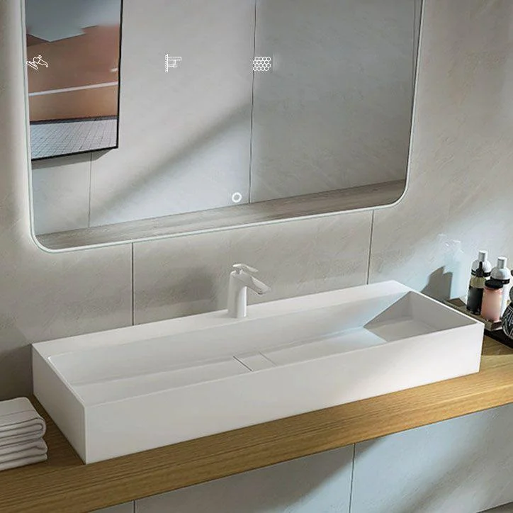 Contemporary Bathroom Sink Man Made Rock Rectangular Vessel Sink with Pop-Up Drain -Bathlova