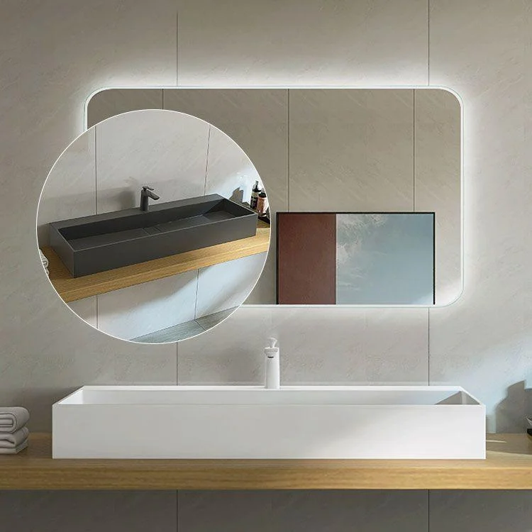 Contemporary Bathroom Sink Man Made Rock Rectangular Vessel Sink with Pop-Up Drain -Bathlova