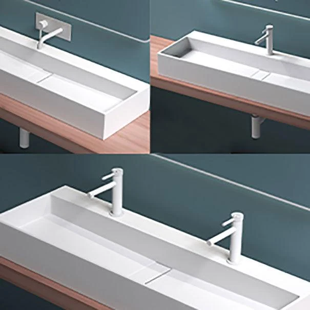 Contemporary Bathroom Sink Man Made Rock Rectangular Vessel Sink with Pop-Up Drain -Bathlova