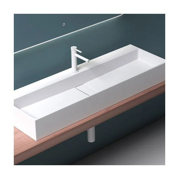 Contemporary Bathroom Sink Man Made Rock Rectangular Vessel Sink with Pop-Up Drain -Bathlova