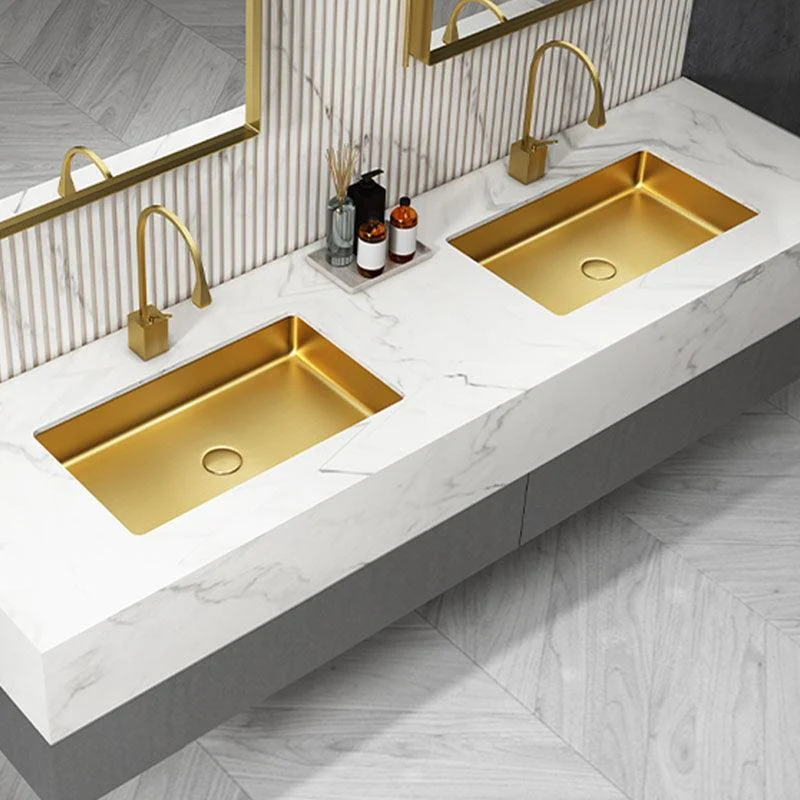 Contemporary Bathroom Sink Metal Rectangular Drop-in Bathroom Sink with Pop-Up Drain -Bathlova