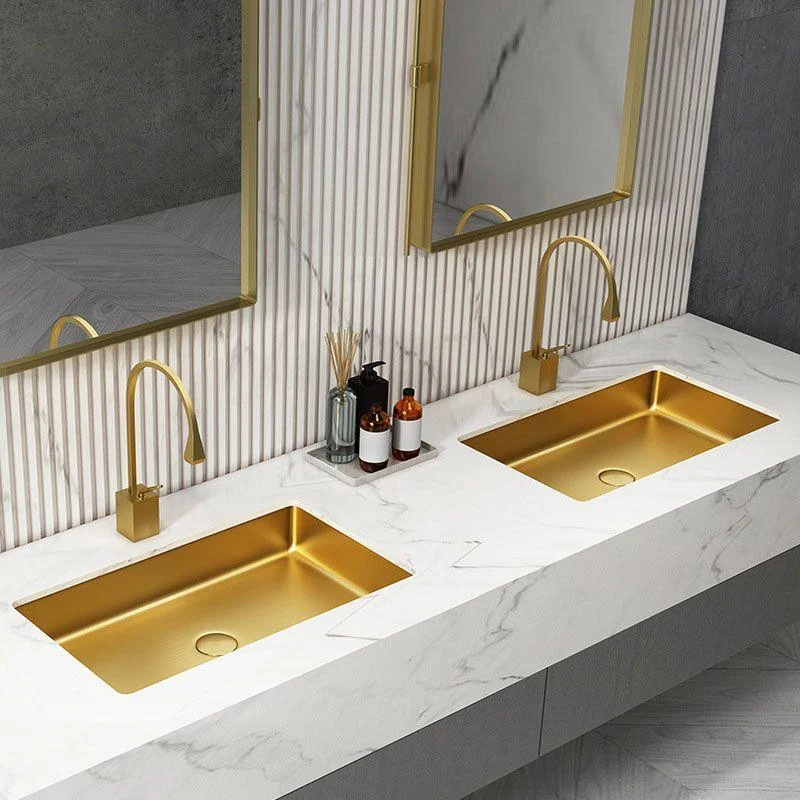 Contemporary Bathroom Sink Metal Rectangular Drop-in Bathroom Sink with Pop-Up Drain -Bathlova