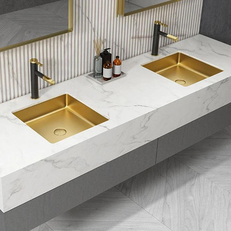 Contemporary Bathroom Sink Metal Rectangular Drop-in Bathroom Sink with Pop-Up Drain -Bathlova