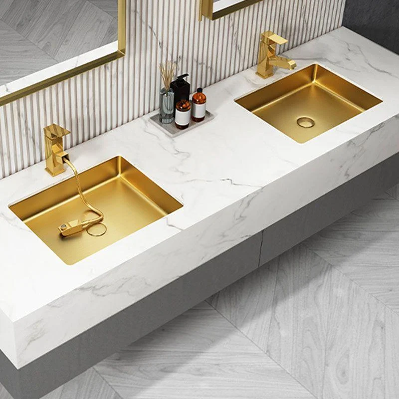 Contemporary Bathroom Sink Metal Rectangular Drop-in Bathroom Sink with Pop-Up Drain -Bathlova