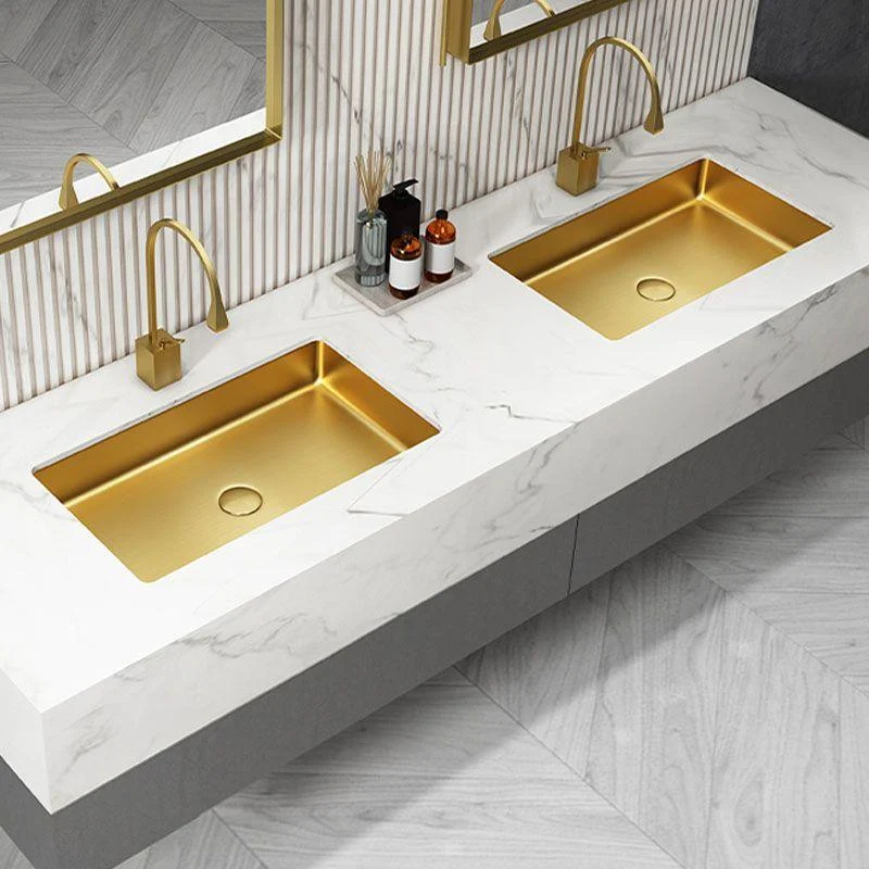 Contemporary Bathroom Sink Metal Rectangular Drop-in Bathroom Sink with Pop-Up Drain -Bathlova