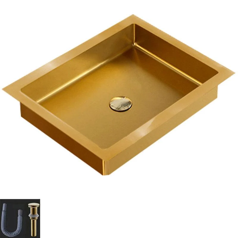 Contemporary Bathroom Sink Metal Rectangular Drop-in Bathroom Sink with Pop-Up Drain -Bathlova