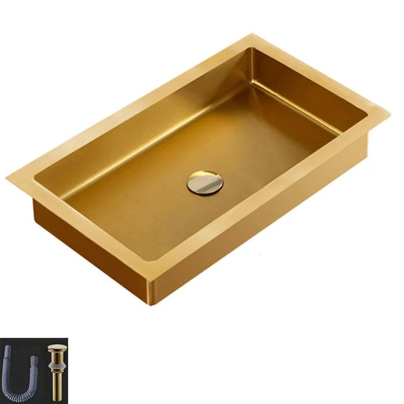 Contemporary Bathroom Sink Metal Rectangular Drop-in Bathroom Sink with Pop-Up Drain -Bathlova