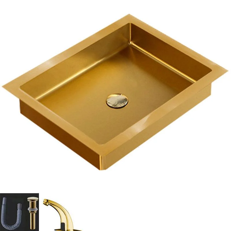 Contemporary Bathroom Sink Metal Rectangular Drop-in Bathroom Sink with Pop-Up Drain -Bathlova