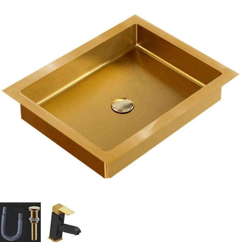 Contemporary Bathroom Sink Metal Rectangular Drop-in Bathroom Sink with Pop-Up Drain -Bathlova