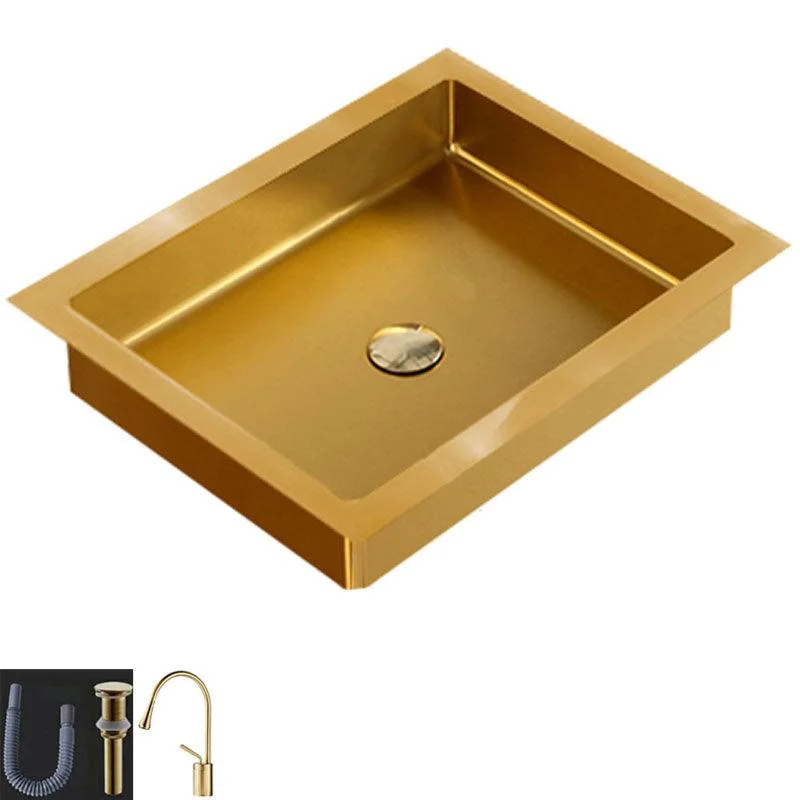 Contemporary Bathroom Sink Metal Rectangular Drop-in Bathroom Sink with Pop-Up Drain -Bathlova