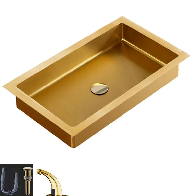 Contemporary Bathroom Sink Metal Rectangular Drop-in Bathroom Sink with Pop-Up Drain -Bathlova