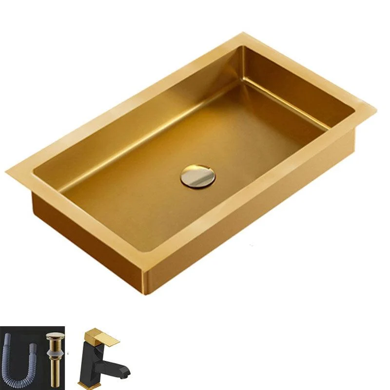 Contemporary Bathroom Sink Metal Rectangular Drop-in Bathroom Sink with Pop-Up Drain -Bathlova