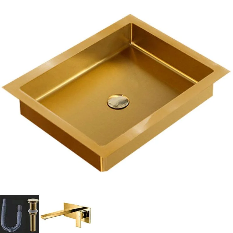 Contemporary Bathroom Sink Metal Rectangular Drop-in Bathroom Sink with Pop-Up Drain -Bathlova