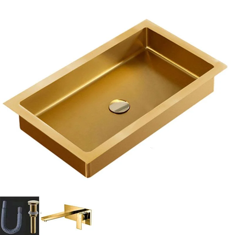 Contemporary Bathroom Sink Metal Rectangular Drop-in Bathroom Sink with Pop-Up Drain -Bathlova