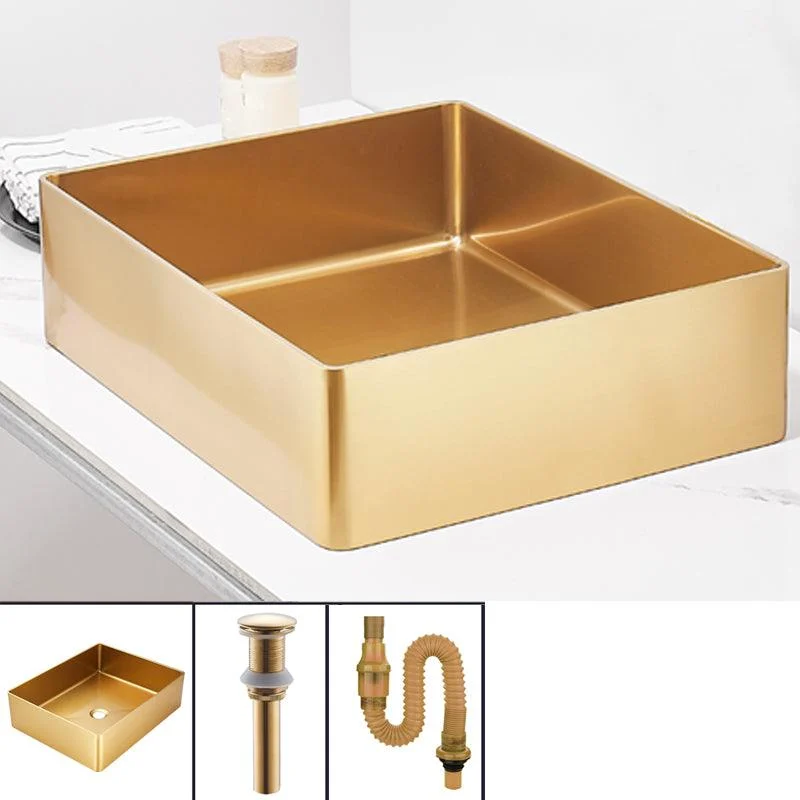 Contemporary Bathroom Sink Metal Rectangular Trough Sink with Pop-Up Drain -Bathlova