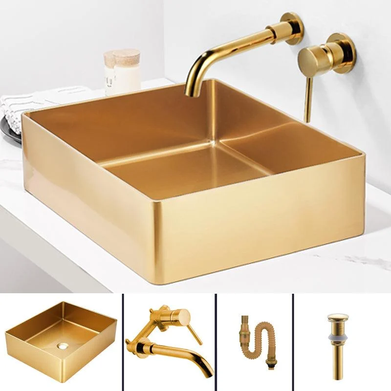 Contemporary Bathroom Sink Metal Rectangular Trough Sink with Pop-Up Drain -Bathlova