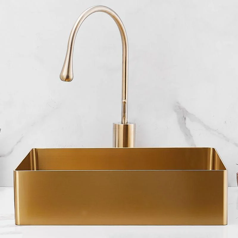 Contemporary Bathroom Sink Metal Rectangular Trough Sink with Pop-Up Drain -Bathlova